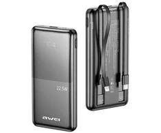 AWEI PowerBank P76K 10000mAh 22.5W juodos spalvos Digital Ekranas