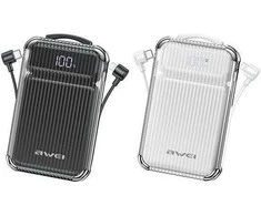 AWEI PowerBank P89K 10000mAh 38,5W juodos spalvos + kabelis PD/Lightning
