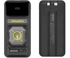 AWEI PowerBank su integruotu kabeliu Lightning/USB-C P77K 10000mAh juodos spalvos 22.5W