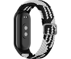 Beline tekstilinis dirželis, skirtas „Xiaomi Mi Band 9/8“, juodos/baltos spalvos