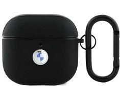 BMW BMA4SSLBK AirPods 4 ausinių dėklas juodos spalvos Geniune Leather Sidabrinis Logo