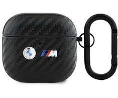 BMW BMA4WMPUCA2 AirPods 4 ausinių dėklas juodos spalvos Carbon Double Metal Logo