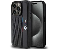 Dėklas BMW BMHCP15L23 PUPVK Apple iPhone 15 Pro 6.1″ juodos spalvos kietas dėklas Perforated Tricolor Line