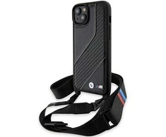 Dėklas BMW BMHCP15M23 PSCCK Apple iPhone 15 Plus 14 Plus 6.7″ juodos spalvos kietas dėklas M Edition Carbon Stripe & Stra