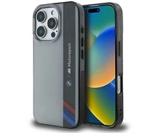 BMW BMHCP16L23HTFEG Apple iPhone 16 Pro 6.3" pilkos spalvos harddėklas Motorsport IML Vertical Stripe