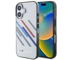 BMW Motosport IML Random Stripes Apple iPhone 16 Plus Case - dėklas telefonui pilkos spalvos