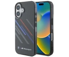 BMW Motosport IML Random Stripes Apple iPhone 16 Plus Case - dėklas telefonui juodos spalvos