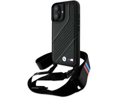 BMW BMHCP16M23PSCCK Apple iPhone 16 Plus 6.7" dėklas telefonui juodos spalvos/dėklas telefonui juodos spalvos M Edition Carbon Stripe &amp; Strap