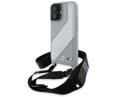 BMW BMHCP16S23PSCCG Apple iPhone 16 6.1" dėklas telefonui pilkos spalvos M Edition Carbon Stripe &amp; Strap