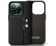 BMW M Perforated Tricolor Detail Line Apple iPhone 16 Case - dėklas telefonui juodos spalvos