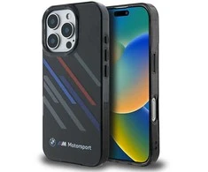 BMW BMHCP16X23HTRAK Apple iPhone 16 Pro Max 6.9" juodos spalvos harddėklas Motorsport IML Random Stripes