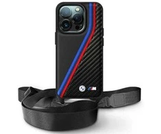 BMW BMHCP16X23PSVTK Apple iPhone 16 Pro Max 6.9" dėklas telefonui juodos spalvos M Edition Carbon Tricolor Lines &amp; Strap