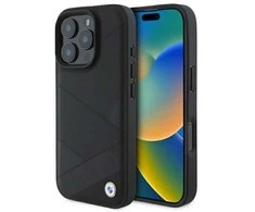 BMW BMHCP16X23RCGPK Apple iPhone 16 Pro Max 6.9" dėklas telefonui juodos spalvos Sign Leather Crossing Lines Pattern