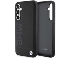 Originalus priekinio skydelio dėklas BMW BMHCS23FESLLBK, skirtas Samsung S23 FE (Leather Hot Stamp / juodas)