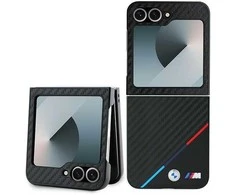 BMW M PU Carbon Tricolor Stripe Samsung Galaxy Z Flip6 dėklas telefonui juodos spalvos