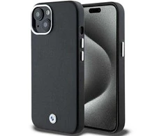 Dėklas BMW BMHMP15M23PUFWK Apple iPhone 15 Plus / 14 Plus 6.7″ juodos spalvos Signature Wrapped Metal MagSafe