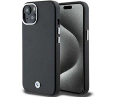 Dėklas BMW BMHMP15S23PUFWK Apple iPhone 15 / 14 / 13 6.1″ juodos spalvos Signature Wrapped Metal MagSafe