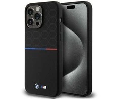 BMW BMHMP15X22SMPK Apple iPhone 15 Pro Max 6.7″ juodos spalvos kietas dėklas M Silicone Pattern MagSafe