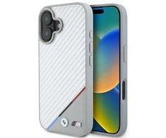 BMW M Carbon Tricolor Line MagSafe Apple iPhone 16 Case - dėklas telefonui pilkos spalvos