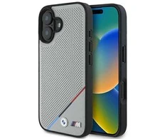 BMW M Perforated Tricolor Line MagSafe Apple iPhone 16 Case - dėklas telefonui pilkos spalvos