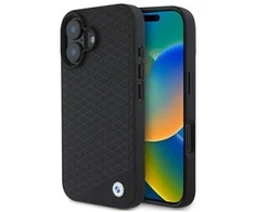 BMW BMHMP16S23RDDK Apple iPhone 16 6.1" dėklas telefonui juodos spalvos Sign Leather Diamond Metal Logo MagSafe