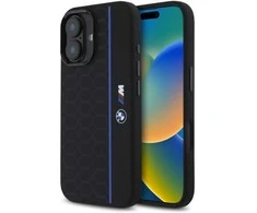 BMW BMHMP16S23SHEB Apple iPhone 16 6.1" dėklas telefonui juodos spalvos Silikoninis Hexagon Line MagSafe