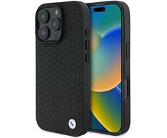BMW Signature Leather Diamond Metal Logo MagSafe Case Apple iPhone 16 Pro Max - dėklas telefonui juodos spalvos