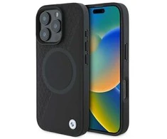 BMW BMHMP16X23RTPK Apple iPhone 16 Pro Max 6.9" dėklas telefonui juodos spalvos Sign Leather Half Textured And Circle MagSafe