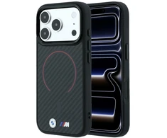 BMW M Kevlar raudona spauda žiedas metalinis logotipas MagSafe dėklas iPhone 18 Pro / 17 Pro - juodas