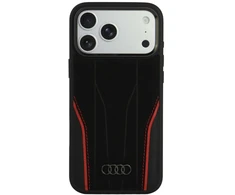Dėklas Audi R8 Genuine Leather MagSafe do iPhone 18 Pro Max / 17 Pro Max juodai-raudonas