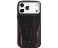 Dėklas Audi R8 Genuine Leather MagSafe skirtas Apple iPhone 17 Pro juodos spalvos-raudonos spalvos