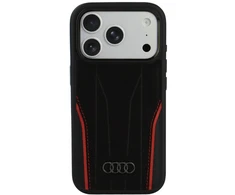 Dėklas Audi R8 Genuine Leather MagSafe do iPhone 18 Pro / 17 Pro juodai-raudonas