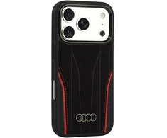 Dėklas Audi R8 Genuine Leather MagSafe do iPhone 18 Pro / 17 Pro juodai-raudonas