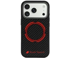 Dėklas Audi Sport RSQ Carbon Fiber Sport Raudona Circle MagSafe do iPhone 18 Pro / 17 Pro juoda