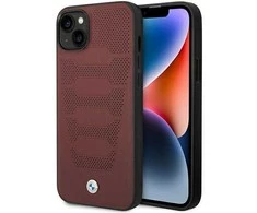 Dėklas BMW BMHCP14S22RPSR Apple iPhone 14 / 15 / 13 6.1" bordo spalvos odinės sėdynės su raštu