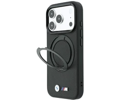Dėklas BMW Kevlar Ring Stand 360 MagSafe do iPhone 18 Pro Max / 17 Pro Max juoda