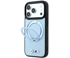 Dėklas BMW Kevlar Ring Stand 360 MagSafe do iPhone 18 Pro / 17 Pro mėlyna