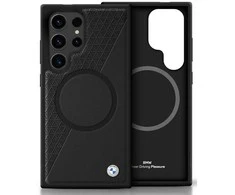 Dėklas BMW Leather Half Textured MagSafe Samsung Galaxy S25 Ultra juodos spalvos