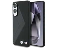 Dėklas BMW Leather Oversized Stripes MagSafe skirtas Samsung Galaxy S25 Edge juodos spalvos