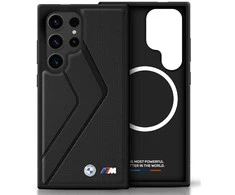 Dėklas BMW Leather Oversized Stripes MagSafe Samsung Galaxy S25 Ultra juodos spalvos