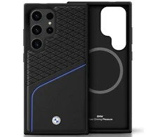 Dėklas BMW Leather Textured and Smooth MagSafe Samsung Galaxy S25 Ultra juodos spalvos