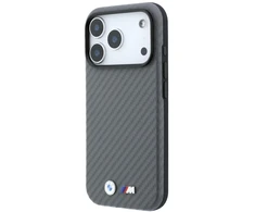 Dėklas BMW M Carbon Metal Logo MagSafe skirtas iPhone 18 Pro pilkas