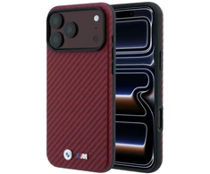 Dėklas BMW M Carbon Metal Logo MagSafe Case for iPhone 17 Pro Max / 18 Pro Max - Burgundy