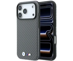 Dėklas BMW M Carbon Metal Logo MagSafe skirtas iPhone 18 Pro pilkas