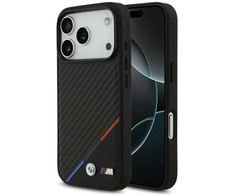 Dėklas BMW M Carbon Tricolor Line MagSafe Apple iPhone 17 Pro juodos spalvos
