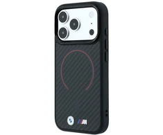 Dėklas BMW M Kevlar Raudona Print Ring Metal Logo MagSafe Case for iPhone 18 Pro Max / 17 Pro Max - Juodas