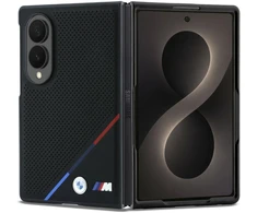 BMW M PU Perforated Tricolor Stripe Magnetic dėklas Samsung Galaxy Z Fold 8 juodos spalvos