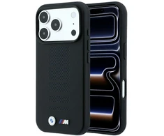 BMW M Mėlyna Perfo metalinis logotipas MagSafe dėklas, skirtas iPhone 18 Pro Max / 17 Pro Max, juodas