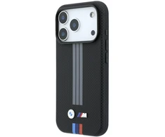Dėklas BMW M Quadrille Kevlar Anthracite &amp; Tricolor Print Lines MagSafe do iPhone 18 Pro / 17 Pro juoda