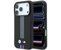 Dėklas BMW M Quadrille Kevlar Anthracite &amp; Tricolor Print Lines MagSafe do iPhone 18 Pro / 17 Pro juoda